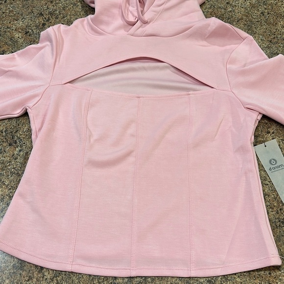 Mono b Cut Out Hoodie Size Large Cool Pink Long Sleeve Adjustable Self Ties - Picture 2 of 9